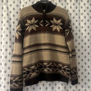VTG Jones New York Sport Men’s Wool Snowflake Sweater, zip neck/Size Medium
